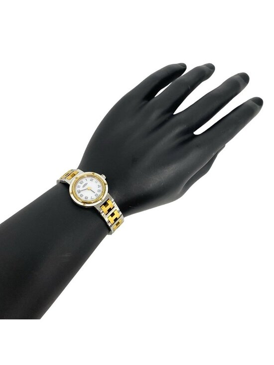 Hermes Vintage Clipper Stainless Steel Quartz Watch Wrist Silver Gold main image 9